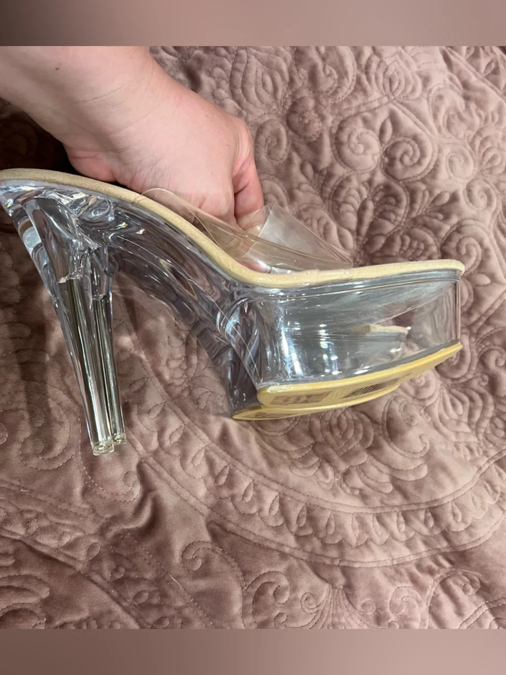 Fashion Nova Clear Platform Stiletto Mule with Nude Trim